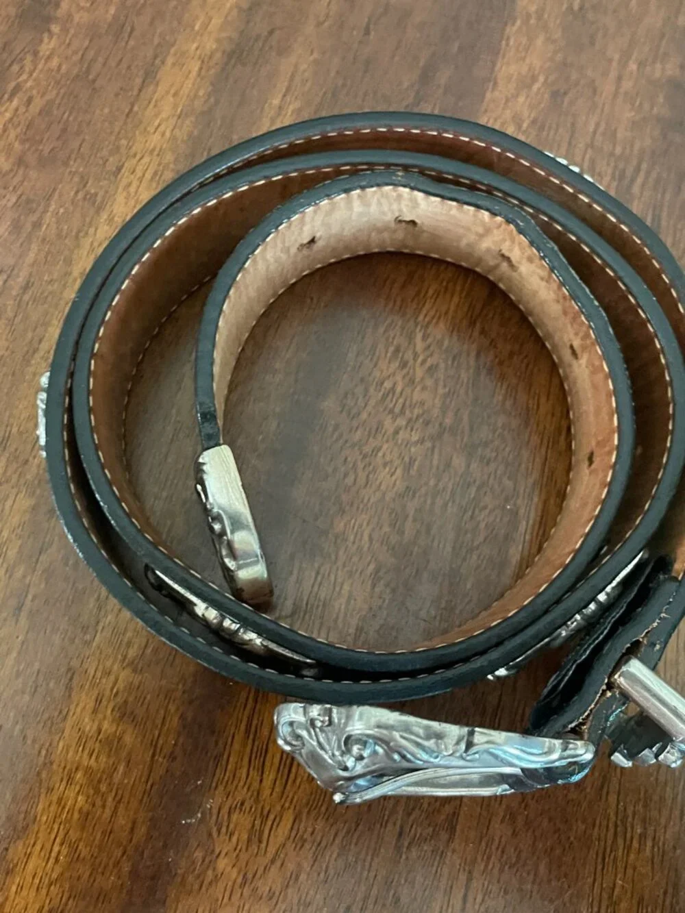 Brighton Women's Black Silver Leather Embellished Belt Large Western